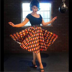 NWOT pinup couture harlequin skirt - red & yellow